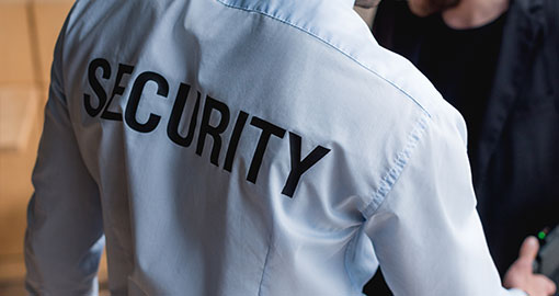 partial view of guard using metal detector